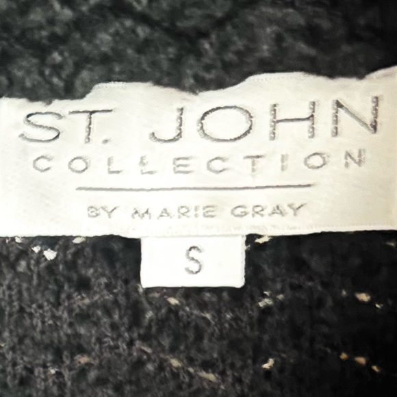 St John Black Front Zip Long Sleeve Boucle Knit Jacket Size Small - Picture 10 of 11